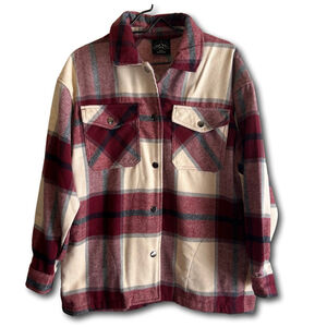 HFX Woman’s Flannel Jacket Relaxed Fit Snap Closure Pockets Red Plaid Size Small